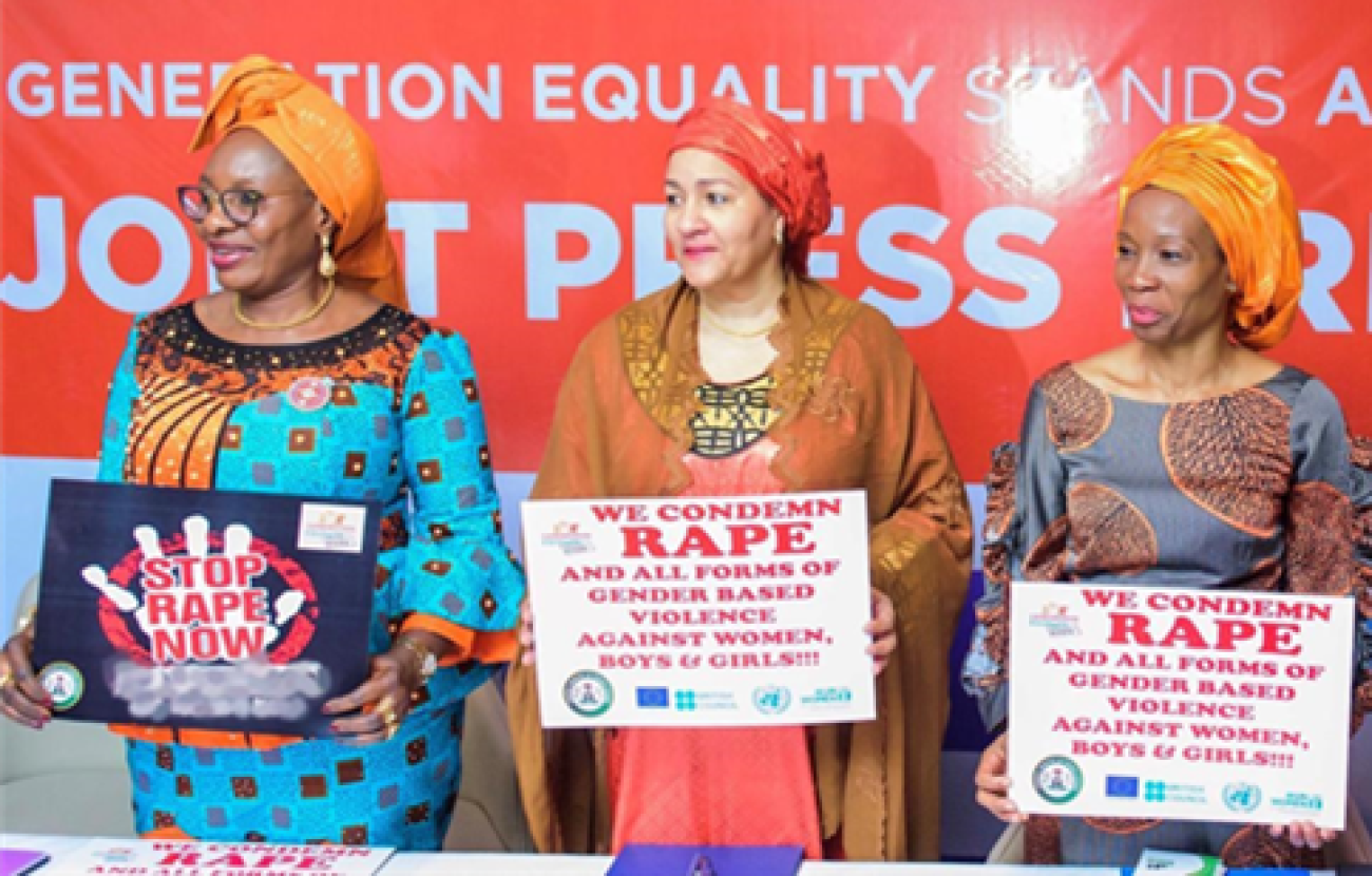 2nd left, Minister of Women Affairs, Pauline Tallen; UN Deputy Secretary-General Amina Muhammed and UN Women Representative to Nigeria and ECOWAS, Ms Comfort Lamptey